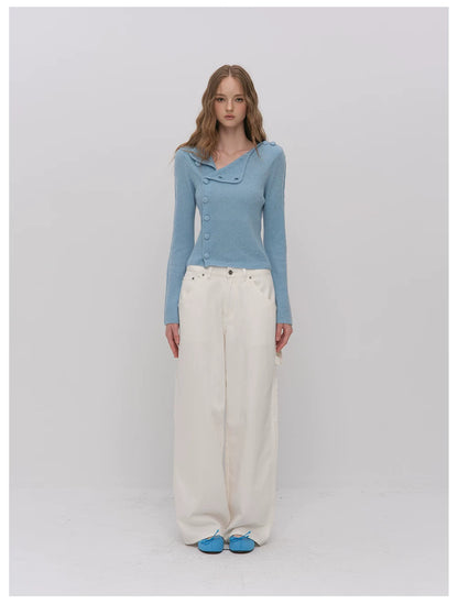 VIA PITTI VIADK6427 Asymmetric Placket Knit Cardigan