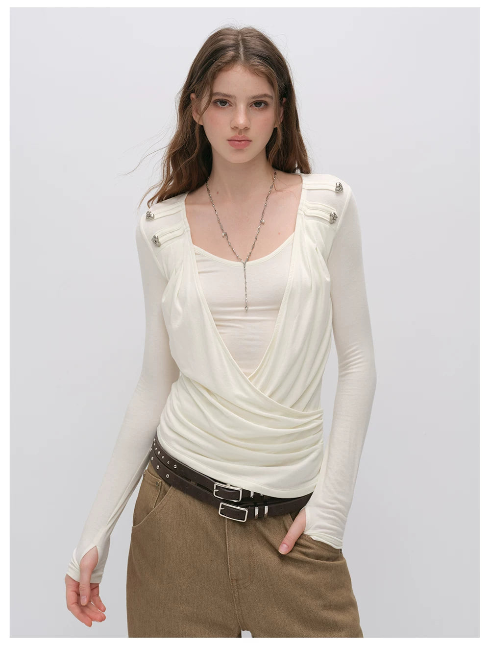 VIA PITTI VIACTP6296 Long-Sleeve Surplice Top