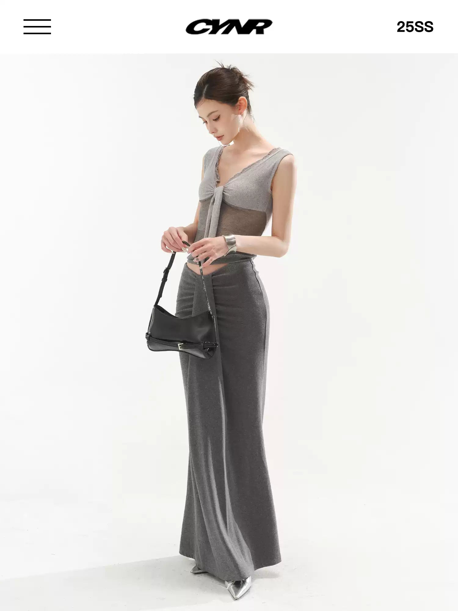 CYNR V-shaped low waist pleated long skirt