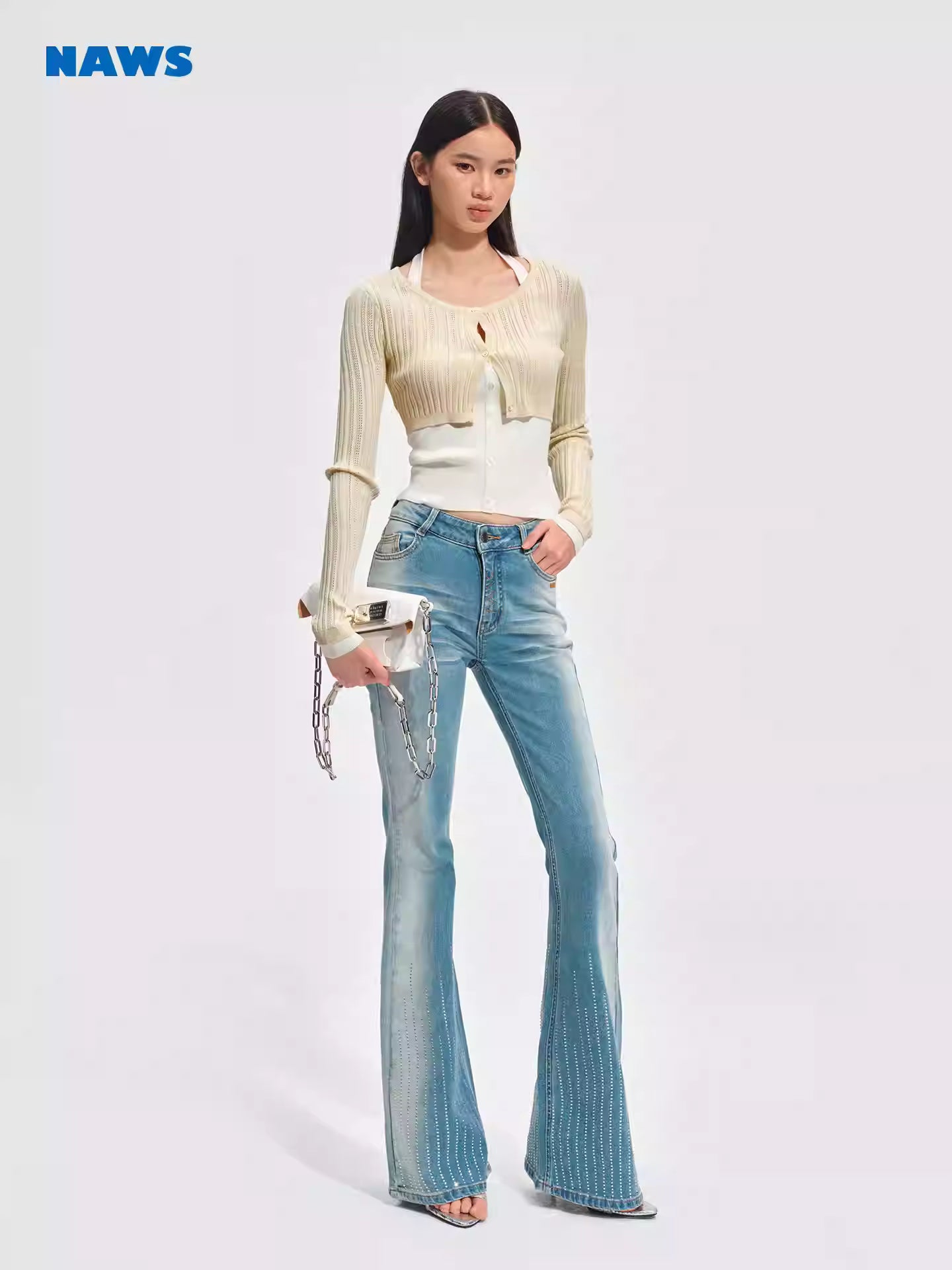 NAWS Hot stamping versatile mid waist tight flared pants