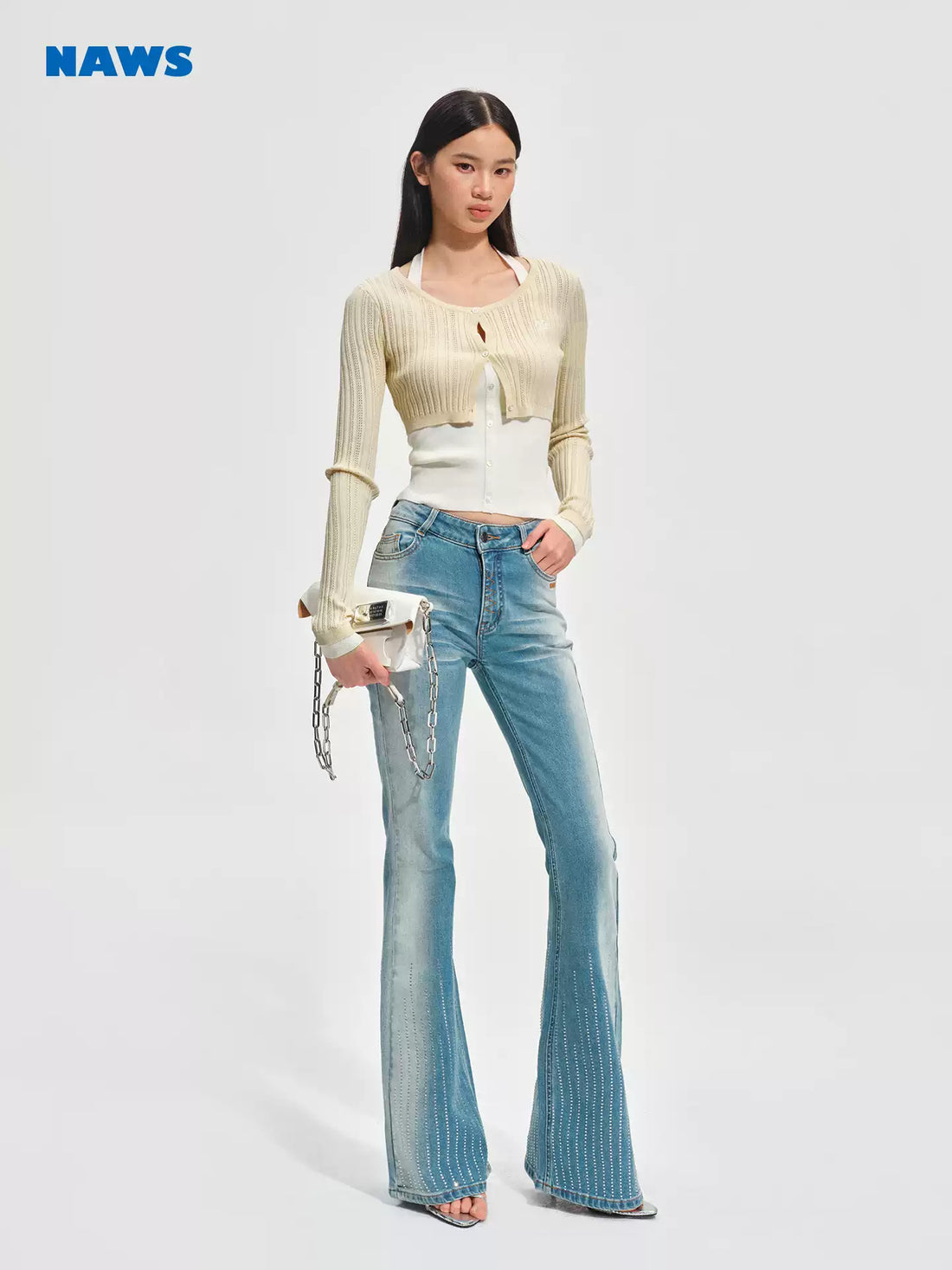 NAWS Washed denim meteor hot stamping pants