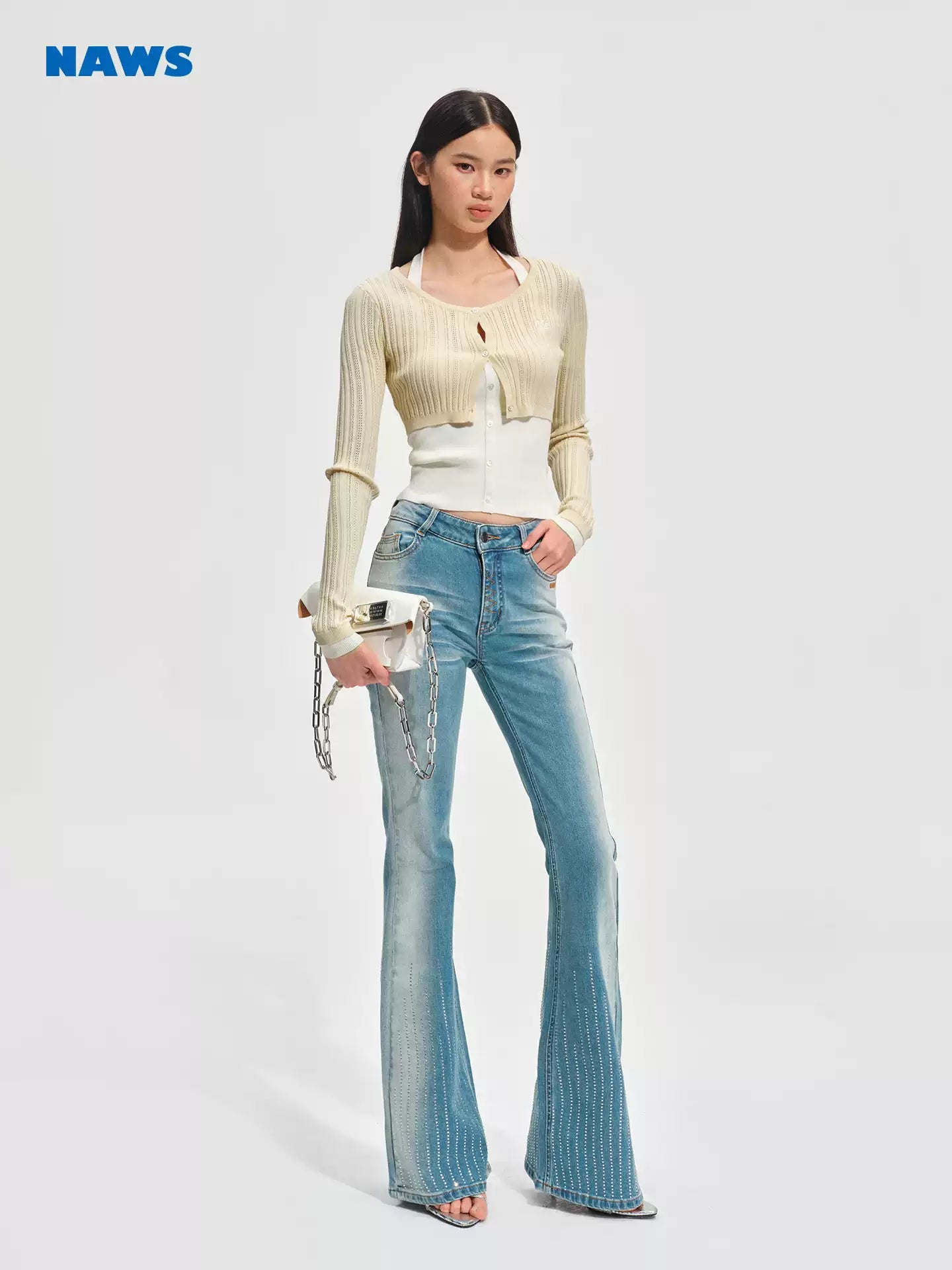 NAWS Washed denim meteor hot stamping pants