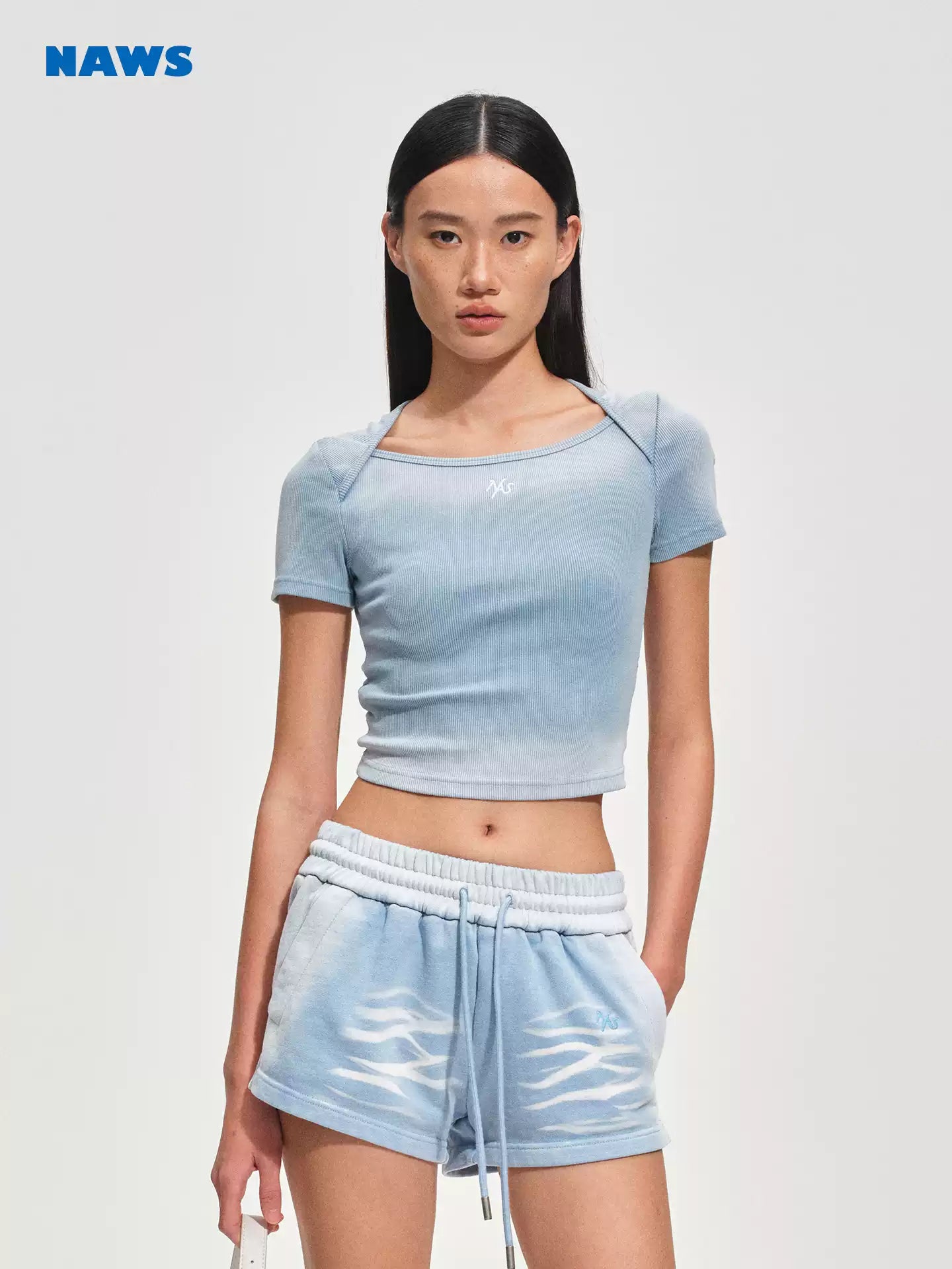 NAWS Fading distressed front shoulder slim fit T-shirt