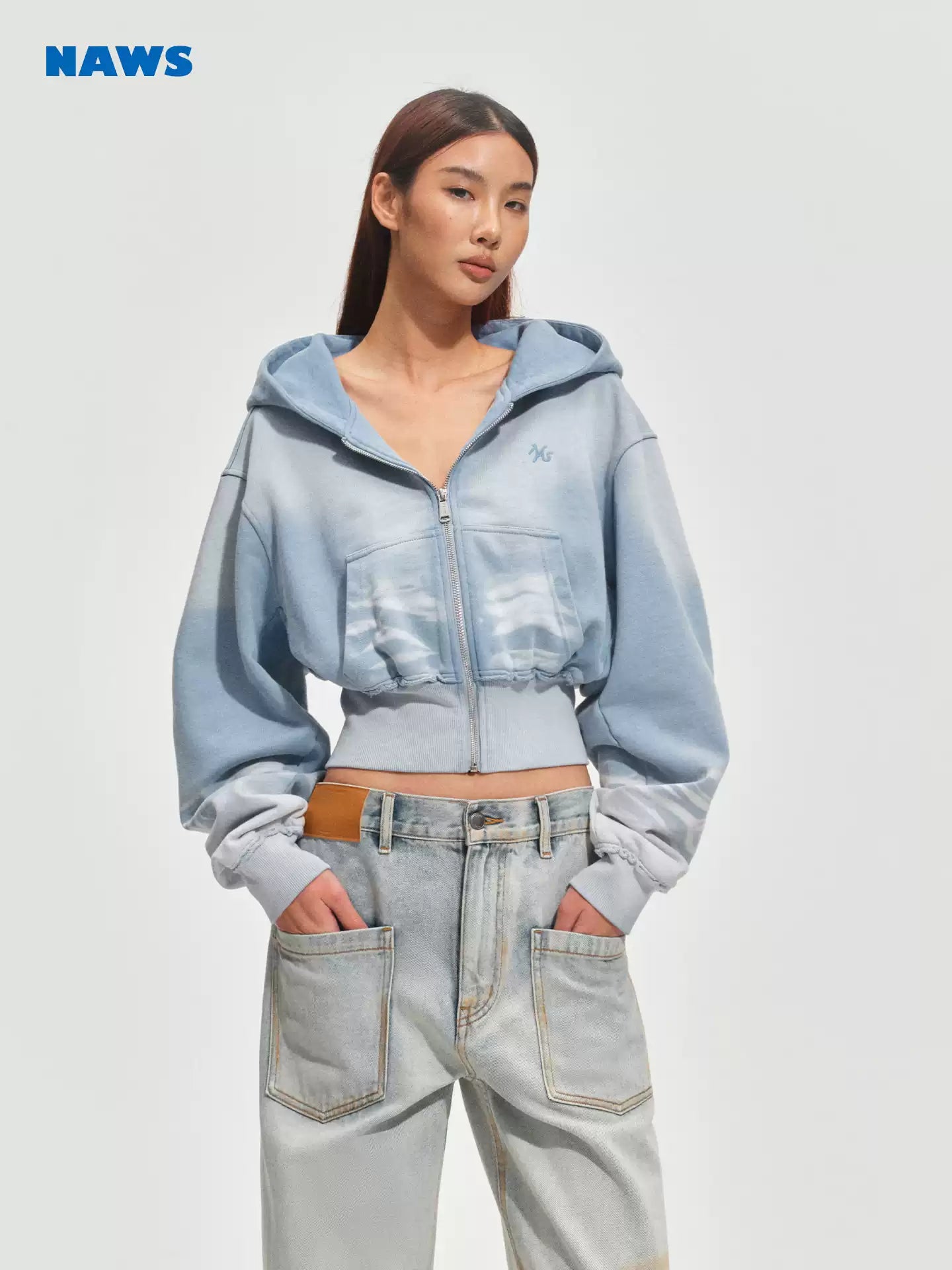 NAWS Ombre blue cropped hoodie jacket