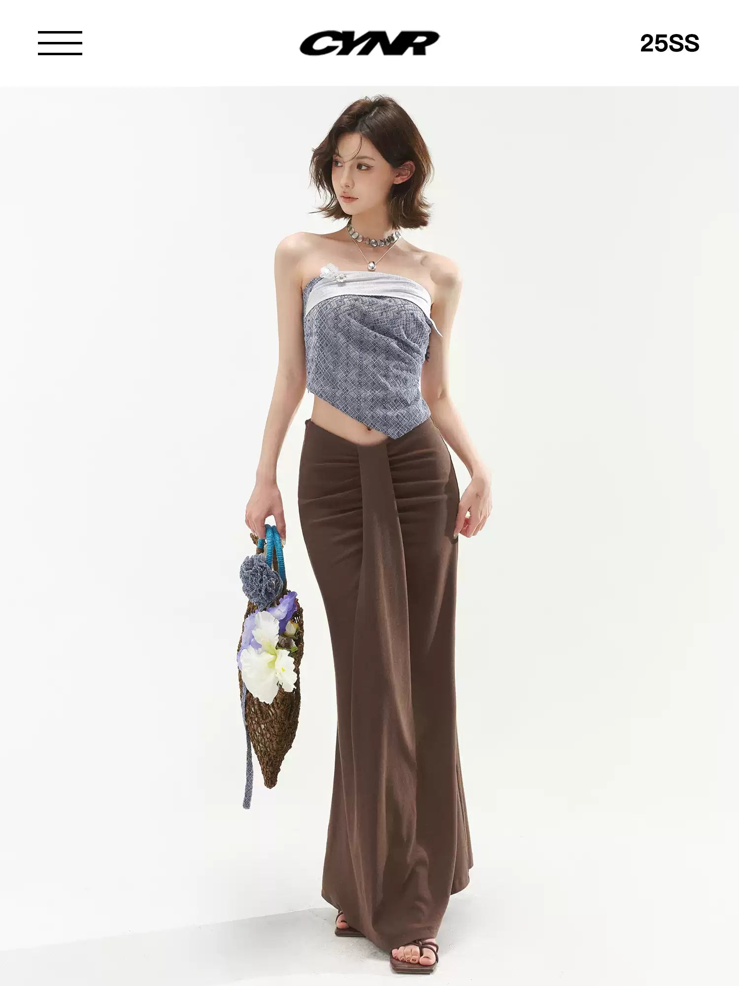 CYNR V-shaped low waist pleated long skirt