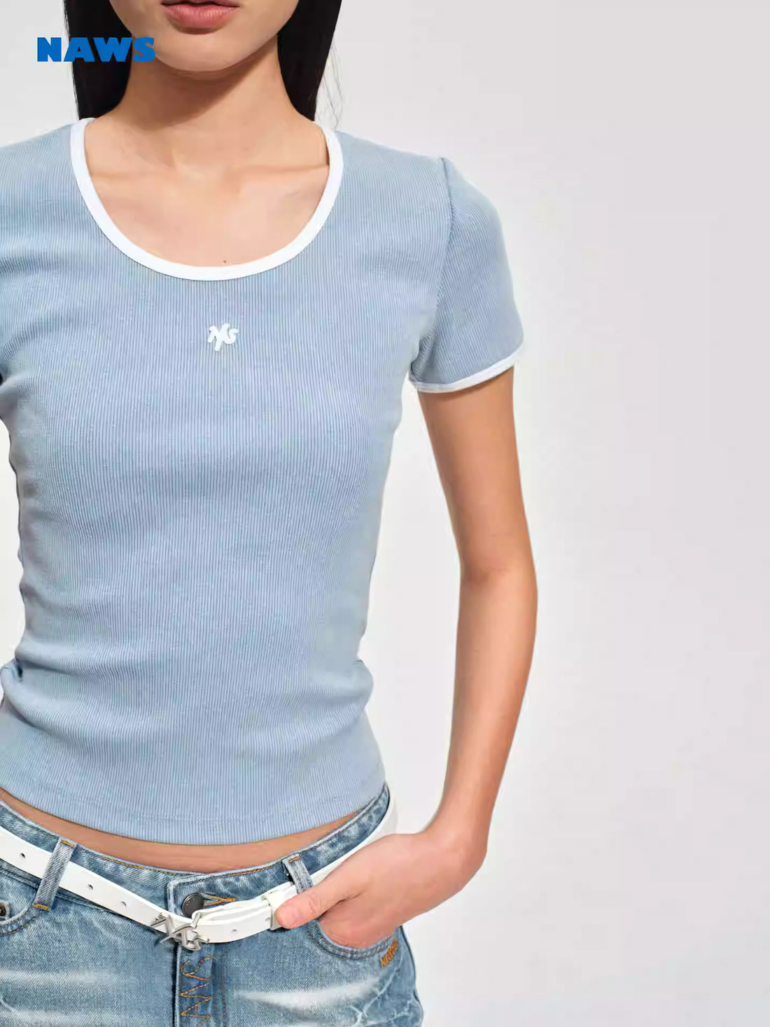 NAWS Color blocking round neck slim fit T-shirt