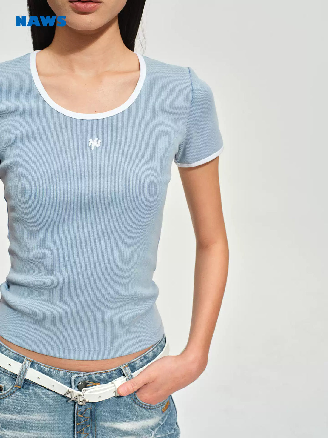 NAWS Vintage contrasting round neck short sleeved shirt