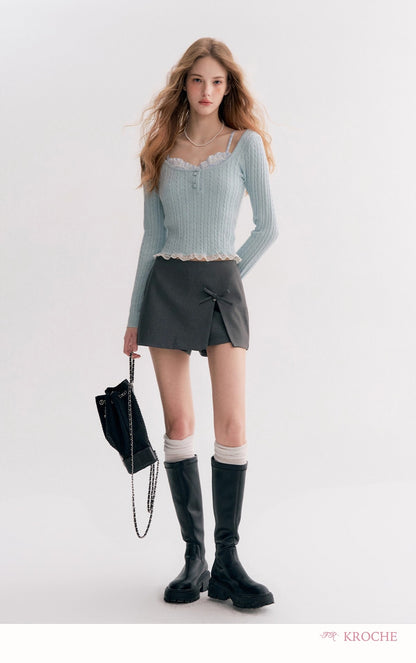 Kroche Bow-Accented A-Line Short Culottes