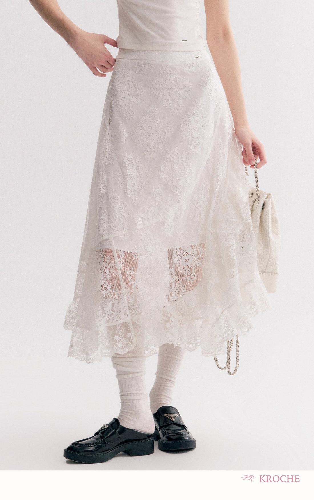 Kroche Lace High-waist A-line maxi skirt