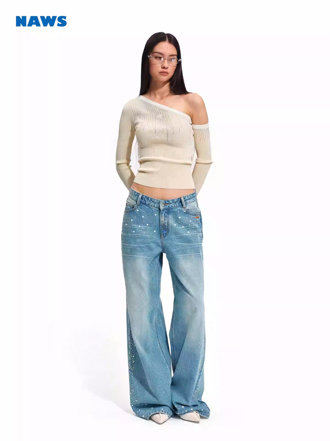 NAWS Off shoulder slim fit long sleeved knitted top