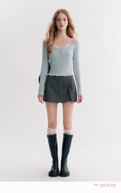 Kroche Faux Layered Cable-Knit Sweater（3 color）
