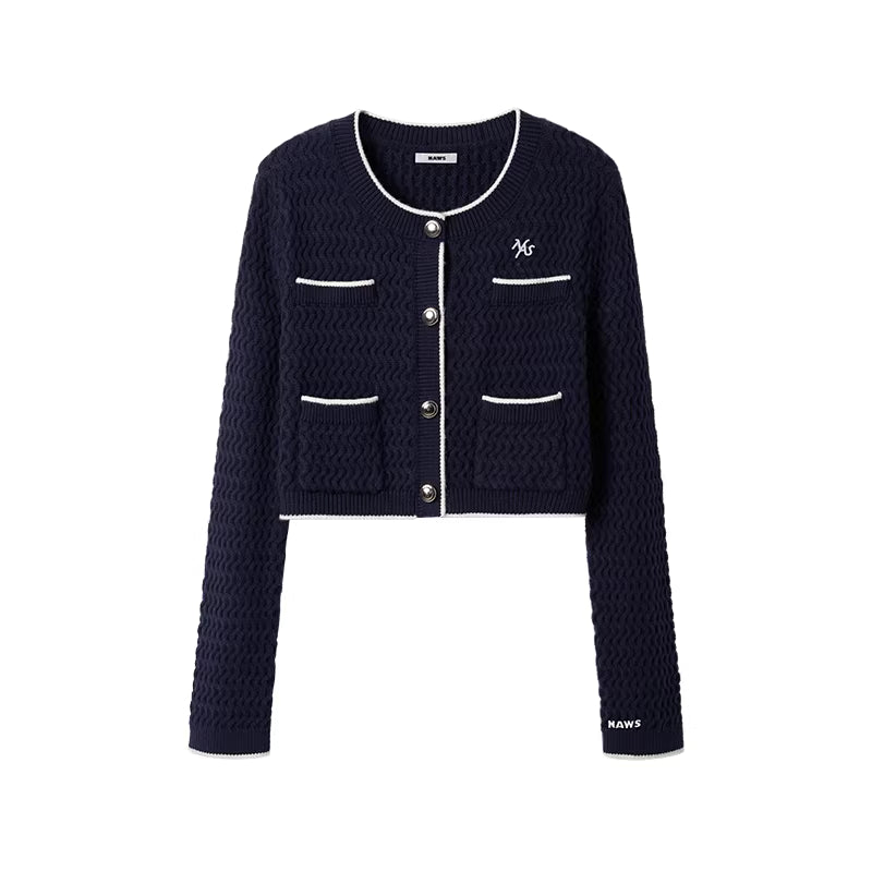 NAWS Wool twisted floral silhouette short knitted cardigan