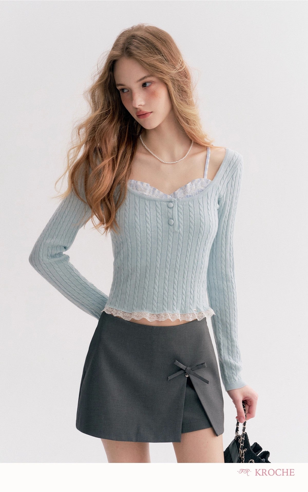 Kroche Faux Layered Cable-Knit Sweater（3 color）