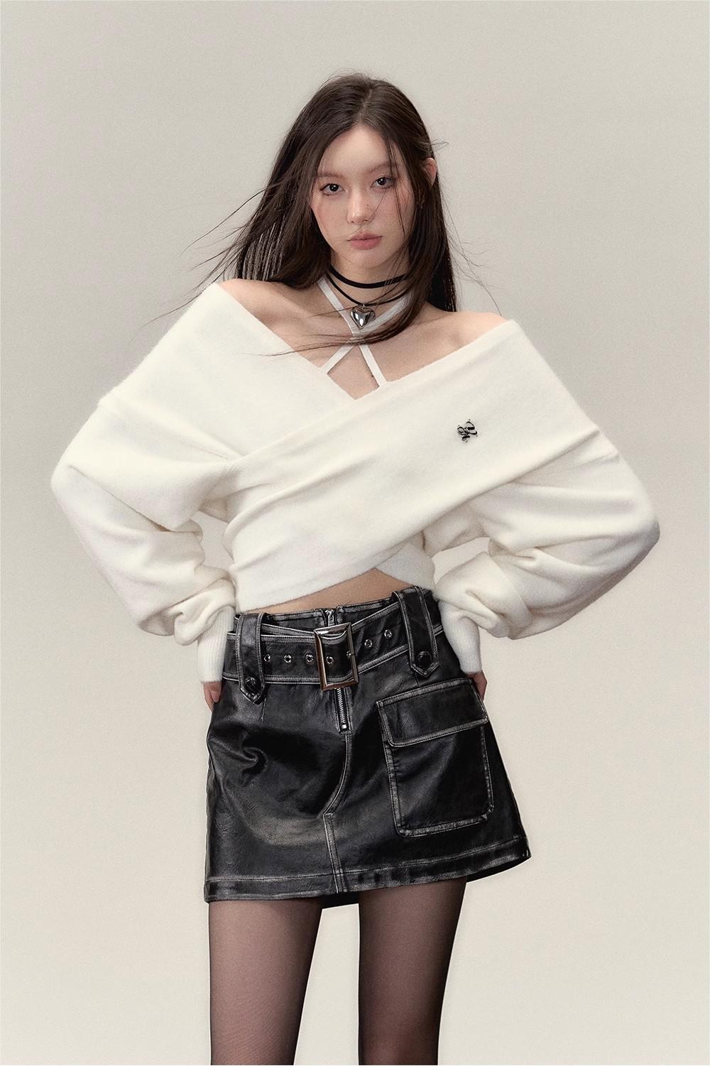 VIA PITTI in stock Sale [Best Seller] Off Shoulder Knit Top