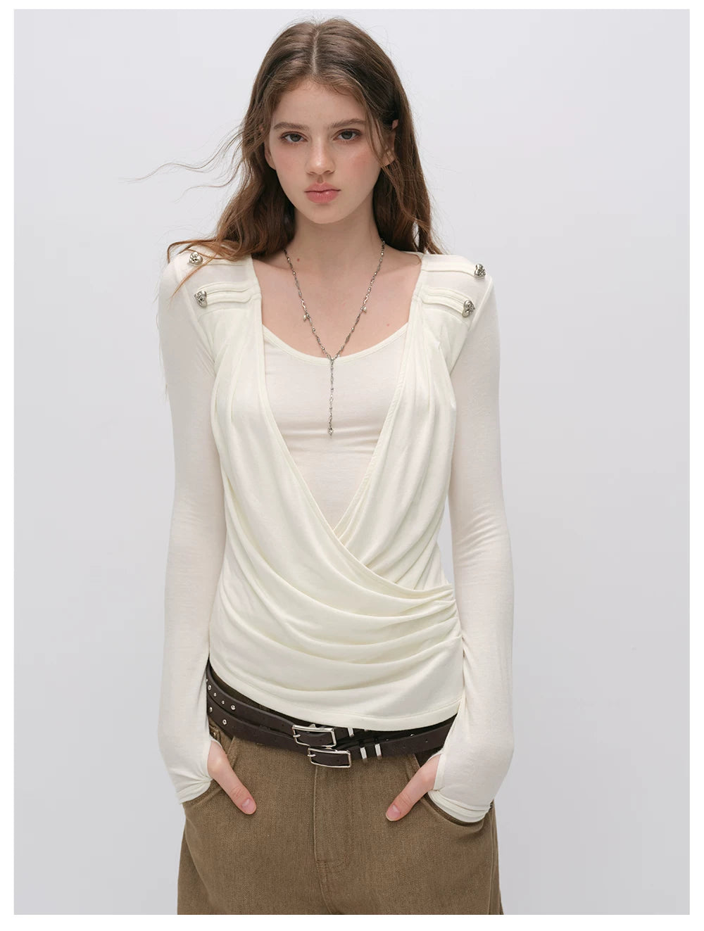 VIA PITTI VIACTP6296 Long-Sleeve Surplice Top