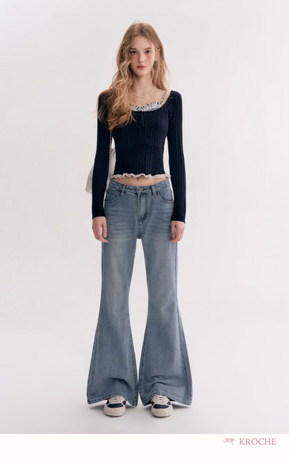 Kroche Faux Layered Cable-Knit Sweater（3 color）