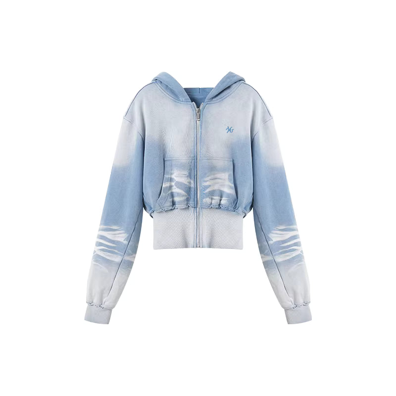 NAWS Ombre blue cropped hoodie jacket