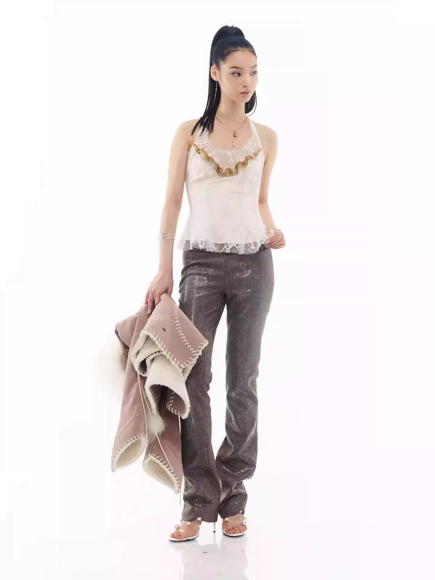 JELLOJELLO Ruffle tied lace decorative nail bead top