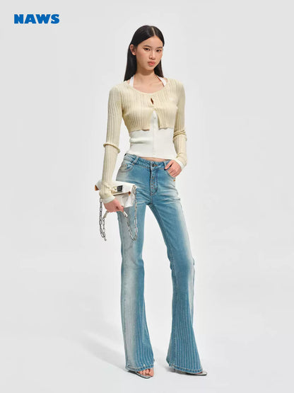 NAWS Linen fake two-piece spliced neck knitted cardigan