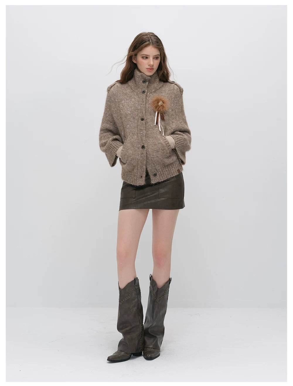 VIA PITTI VIADK6400 Vintage Stand-Collar Knit Cardigan