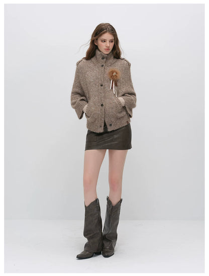 VIA PITTI VIADK6400 Vintage Stand-Collar Knit Cardigan