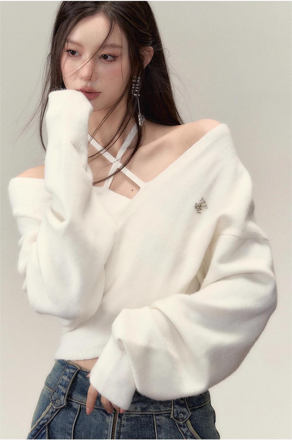 VIA PITTI in stock Sale [Best Seller] Off Shoulder Knit Top