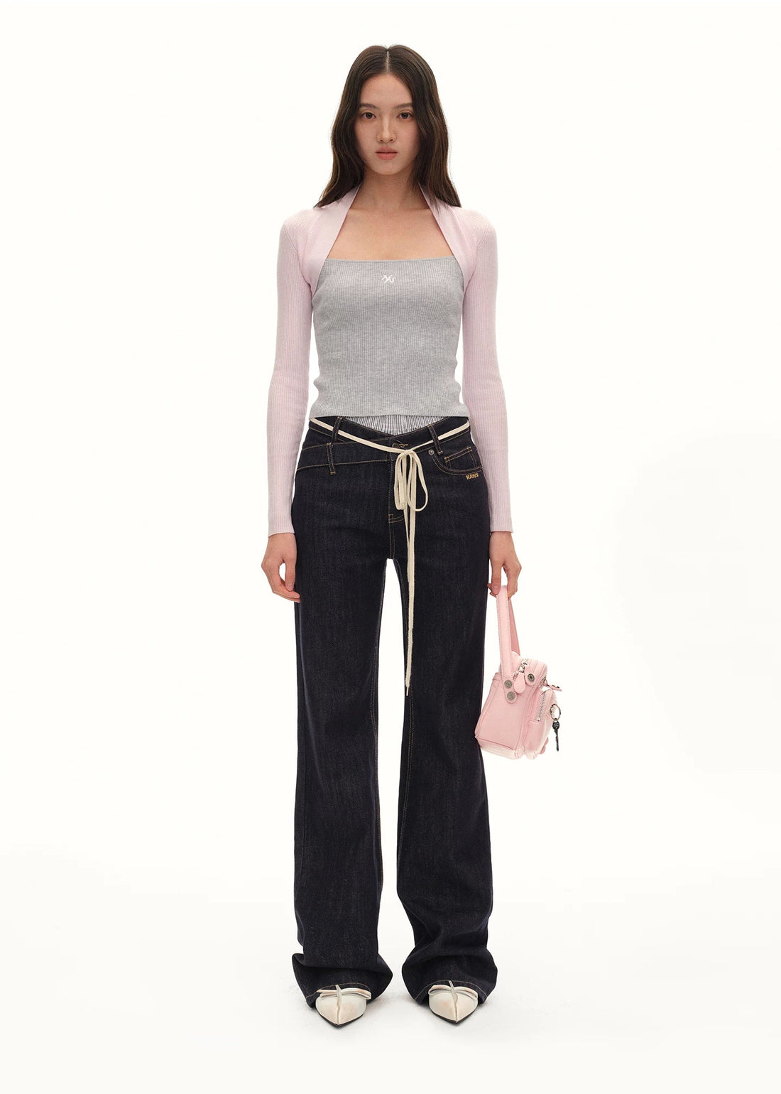 NAWS Fake two piece contrasting spliced knitted top