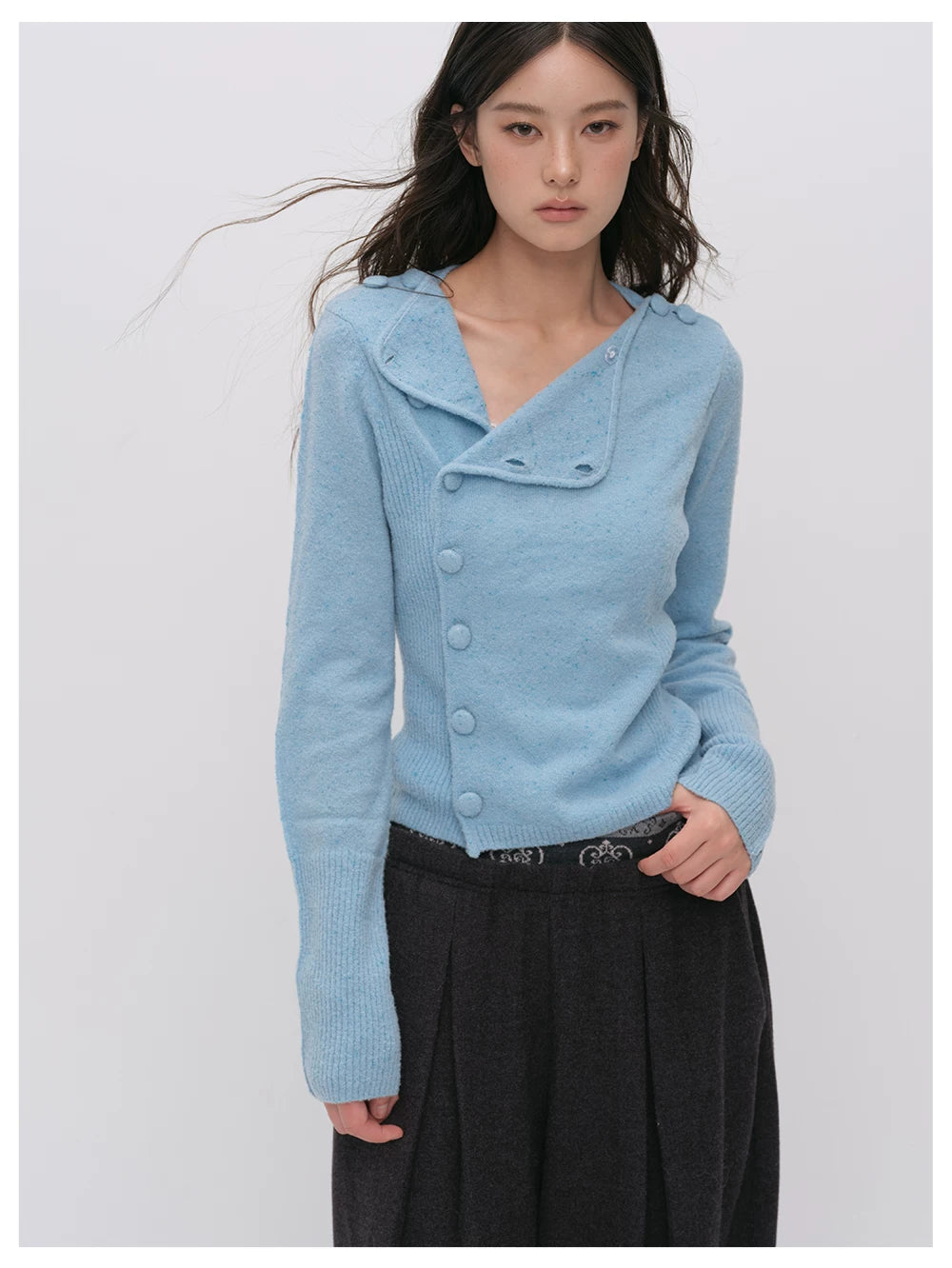 VIA PITTI VIADK6427 Asymmetric Placket Knit Cardigan