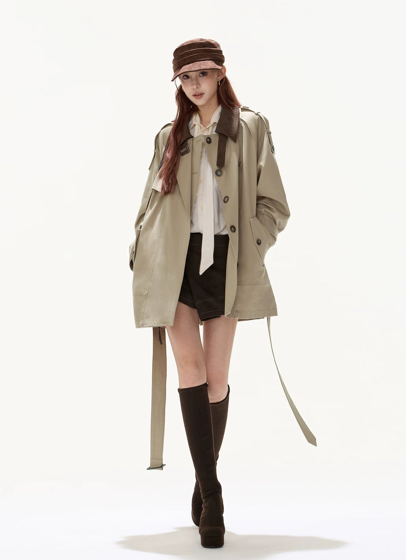 CYNR Double breasted lapel windbreaker jacket