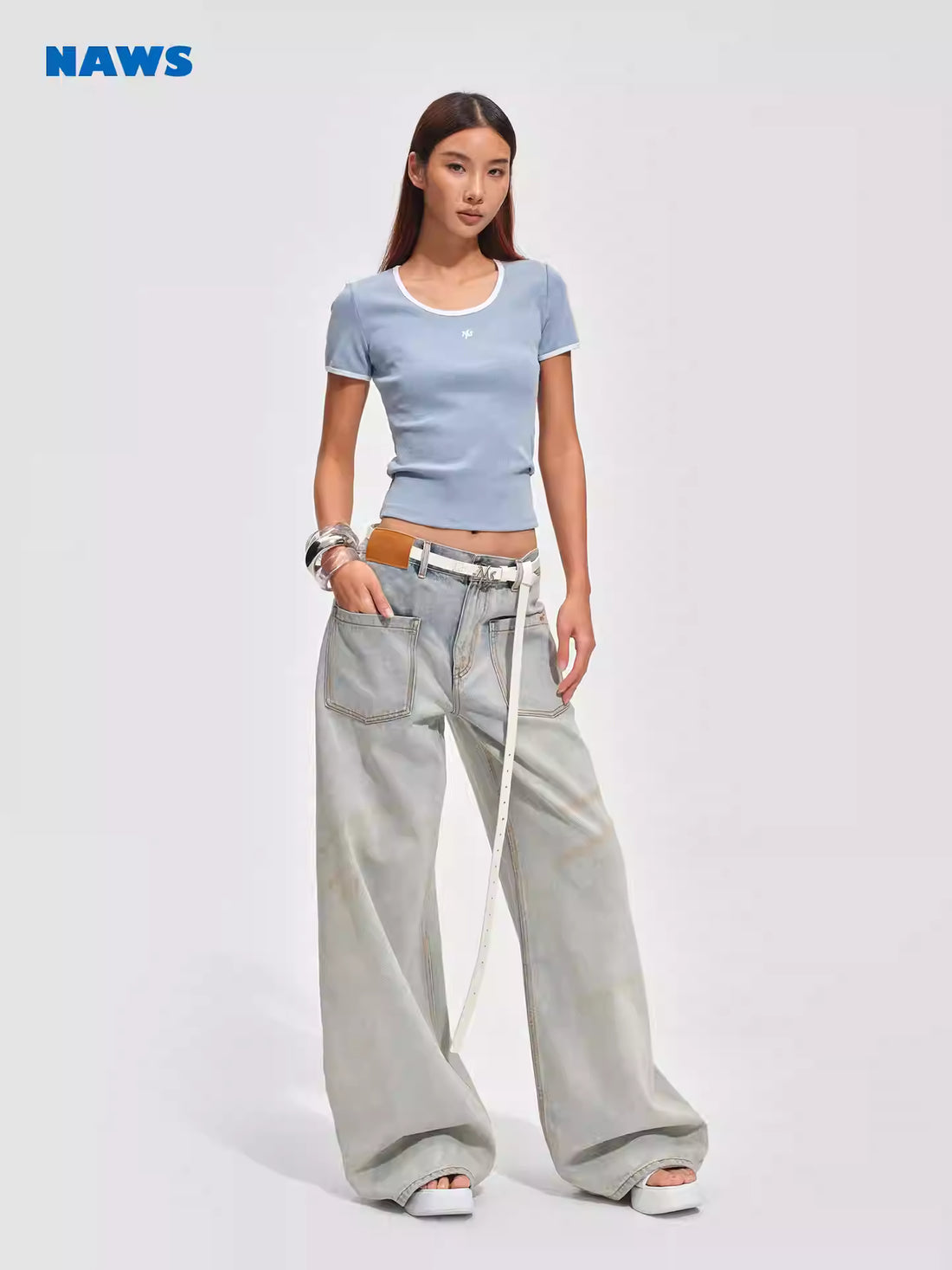 NAWS Color blocking round neck slim fit T-shirt