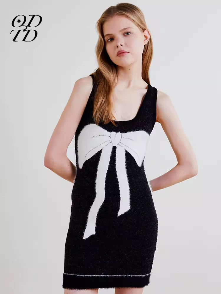 ODTD Black Bow Slim Fit Knit Dress