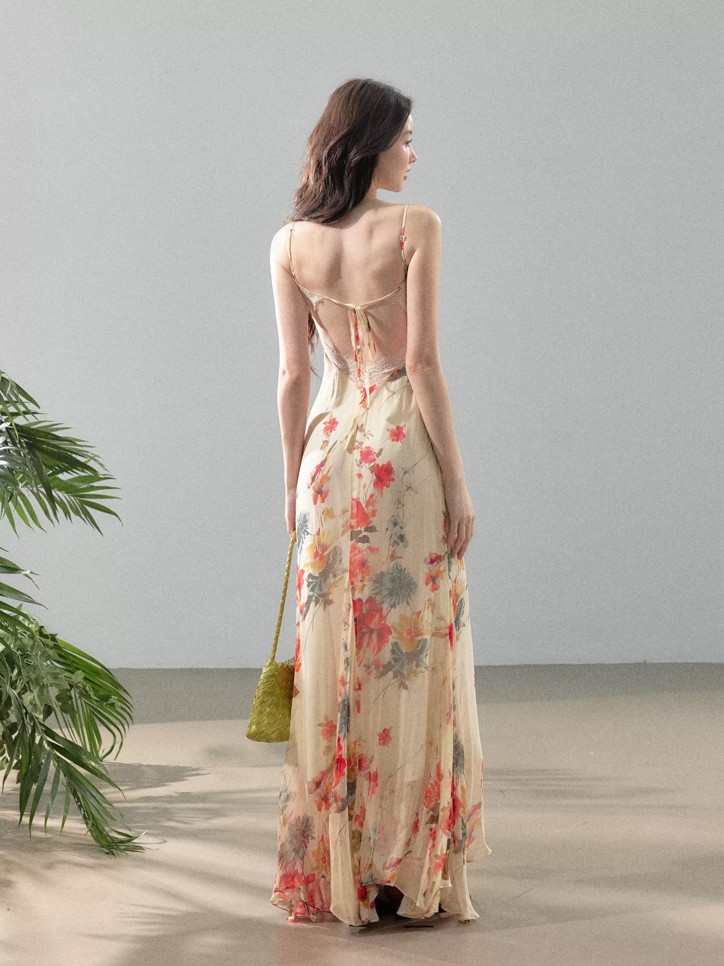 YZZI HE French printed chiffon suspender fishtail dress
