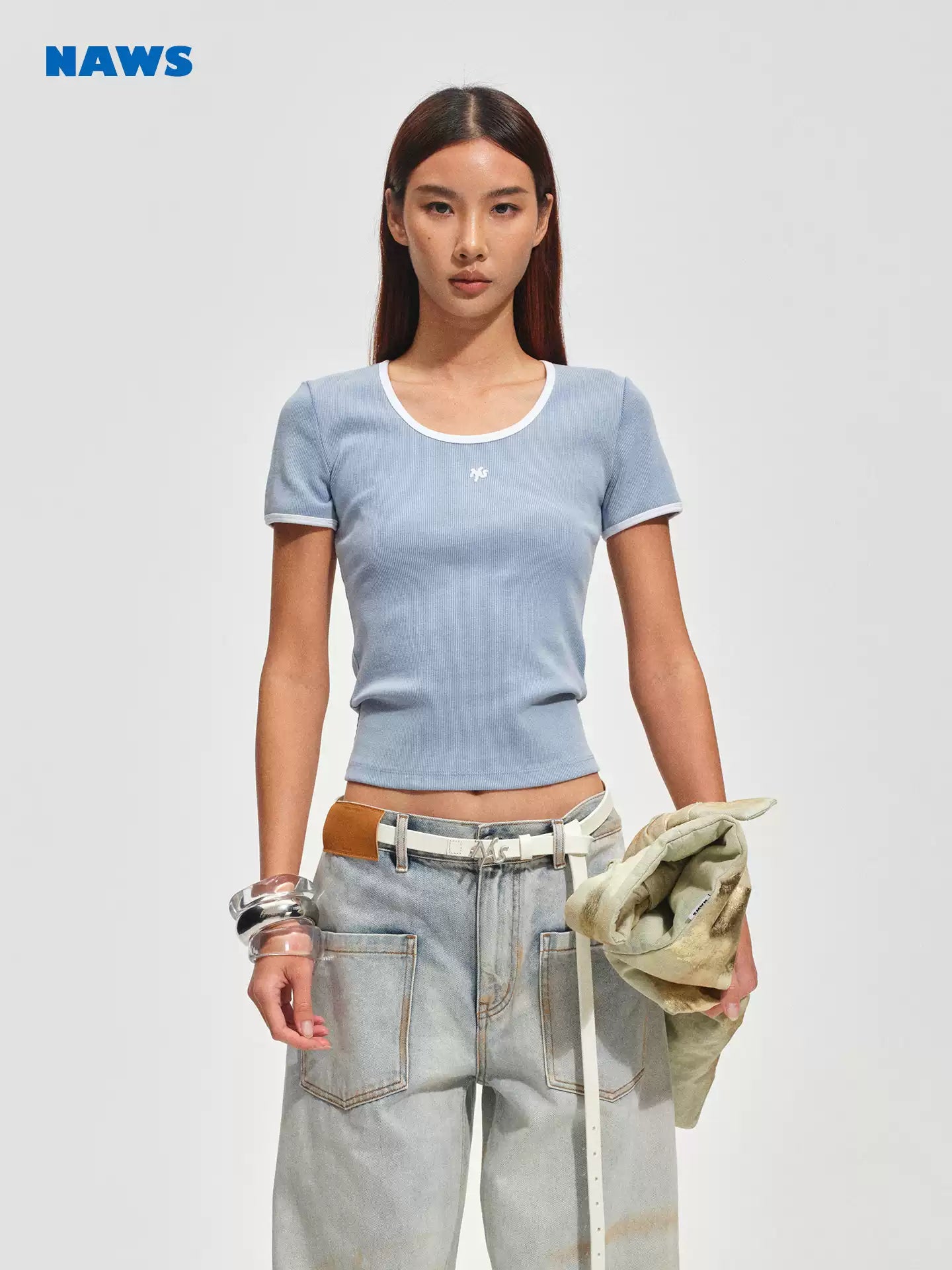 NAWS Vintage contrasting round neck short sleeved shirt