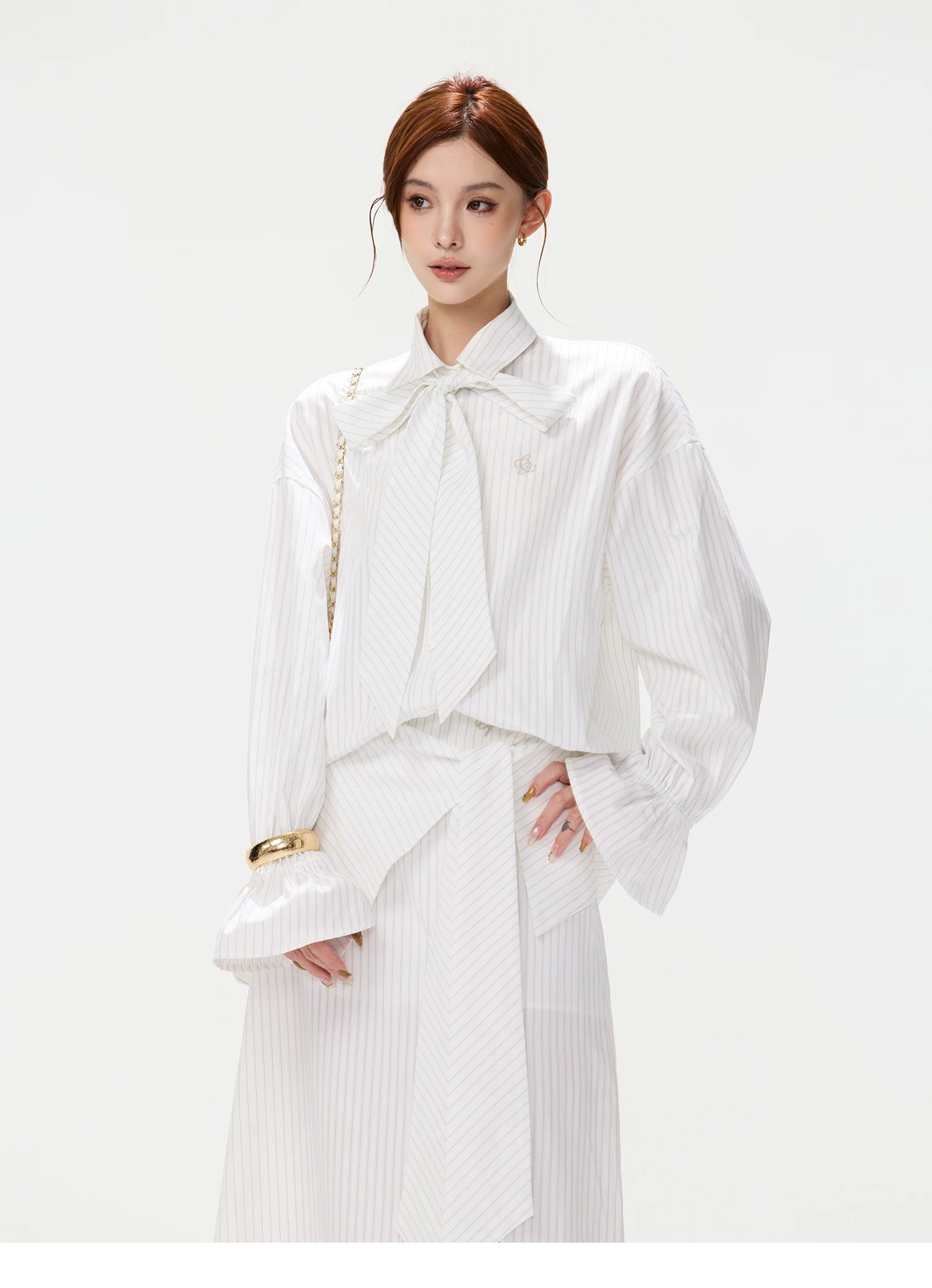 CYNR Bow-Tie Blouse and Skirt Set
