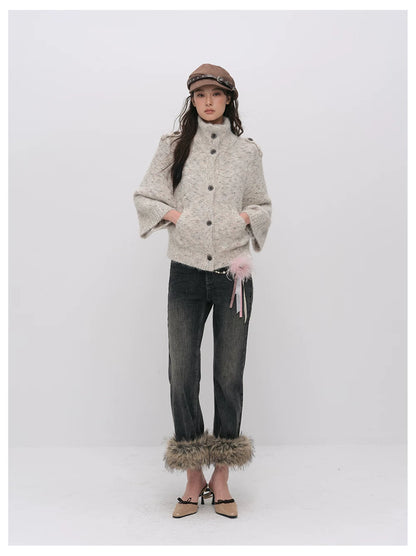 VIA PITTI VIADK6400 Vintage Stand-Collar Knit Cardigan