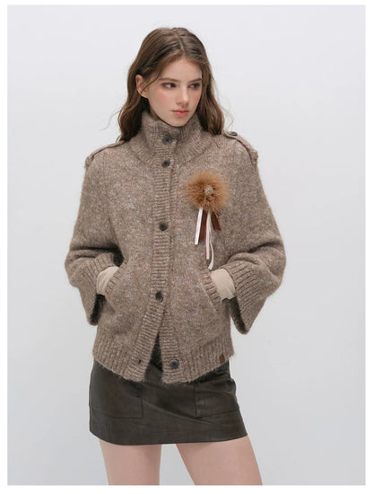 VIA PITTI VIADK6400 Vintage Stand-Collar Knit Cardigan