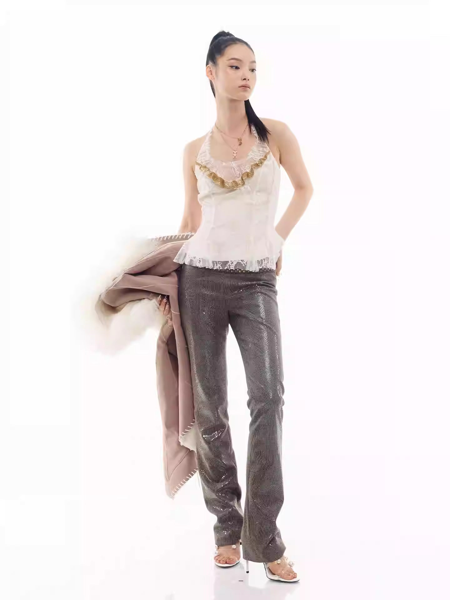 JELLOJELLO Ruffle tied lace decorative nail bead top