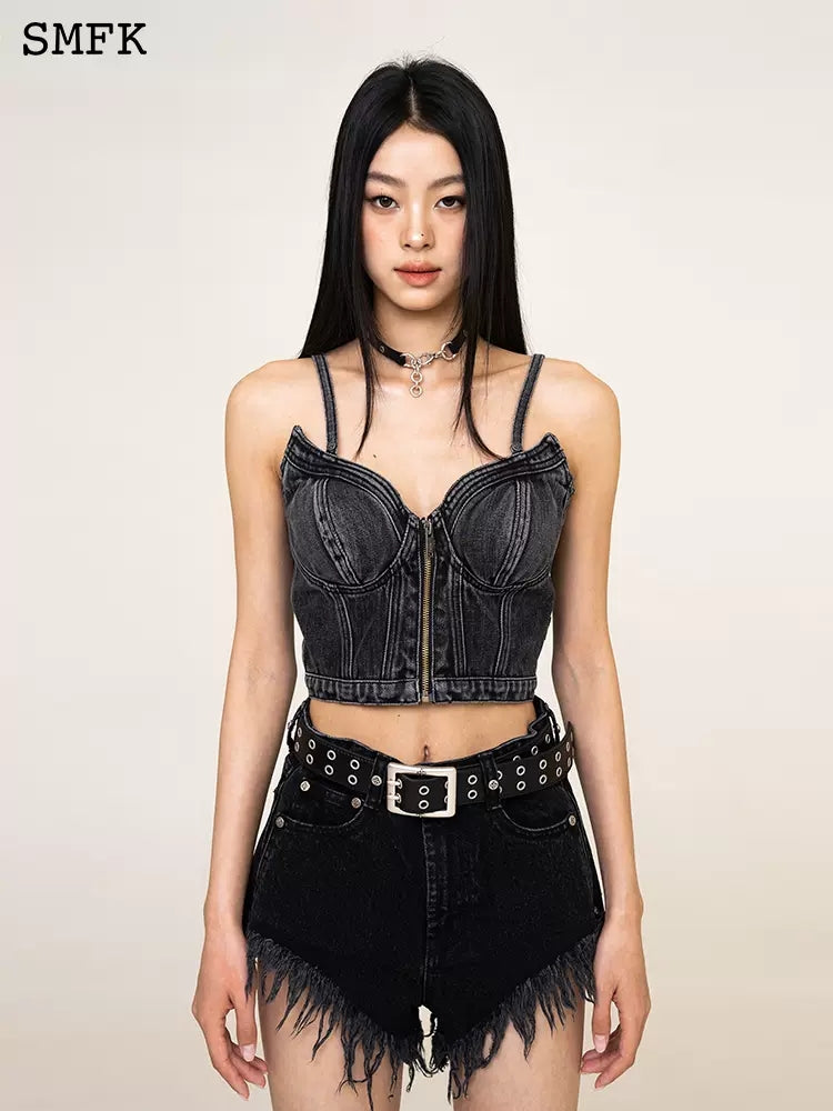 SMFK wild world Demon denim vest with bra