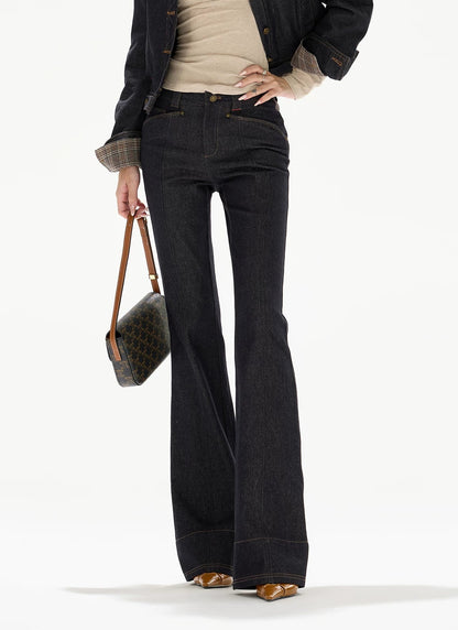 CYNR Patchwork Retro Plaid Color-Block Denim Jeans