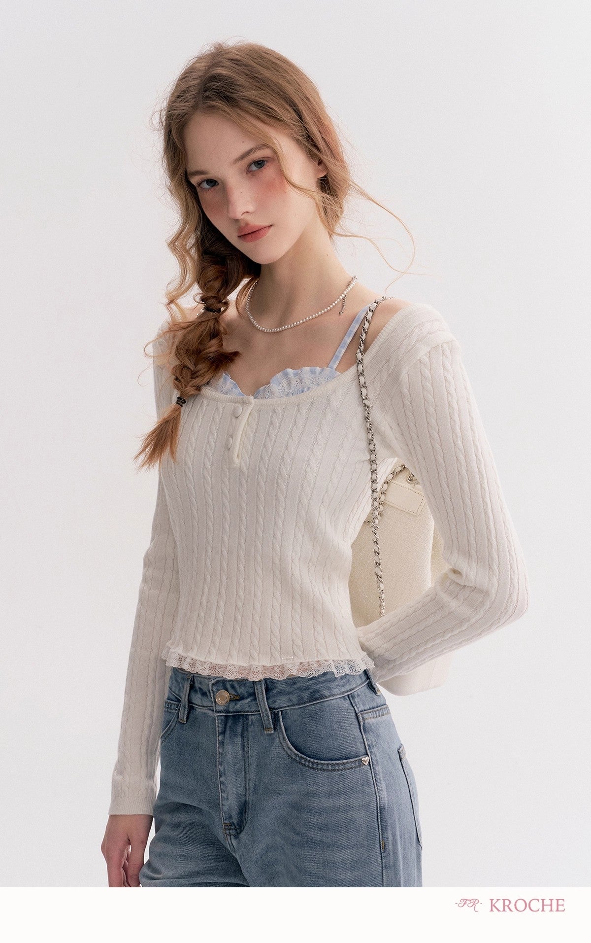 Kroche Faux Layered Cable-Knit Sweater（3 color）