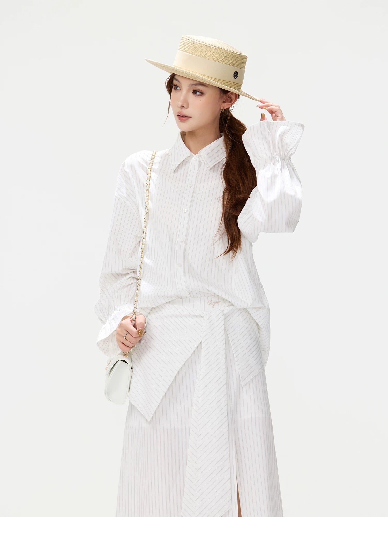 CYNR Bow-Tie Blouse and Skirt Set