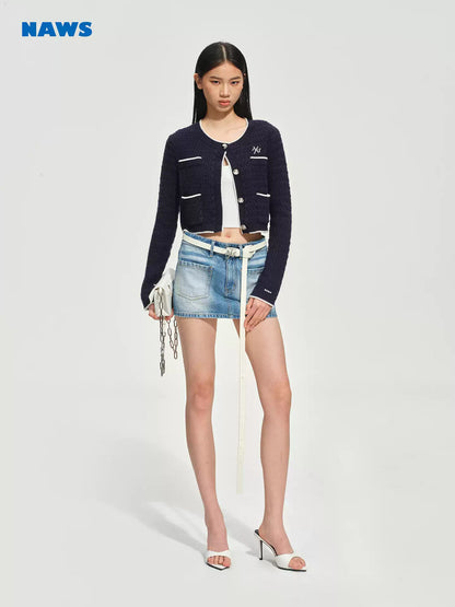 NAWS Wool twisted floral silhouette short knitted cardigan