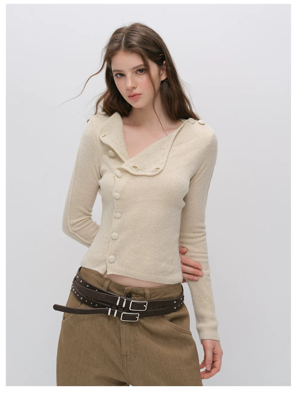 VIA PITTI VIADK6427 Asymmetric Placket Knit Cardigan