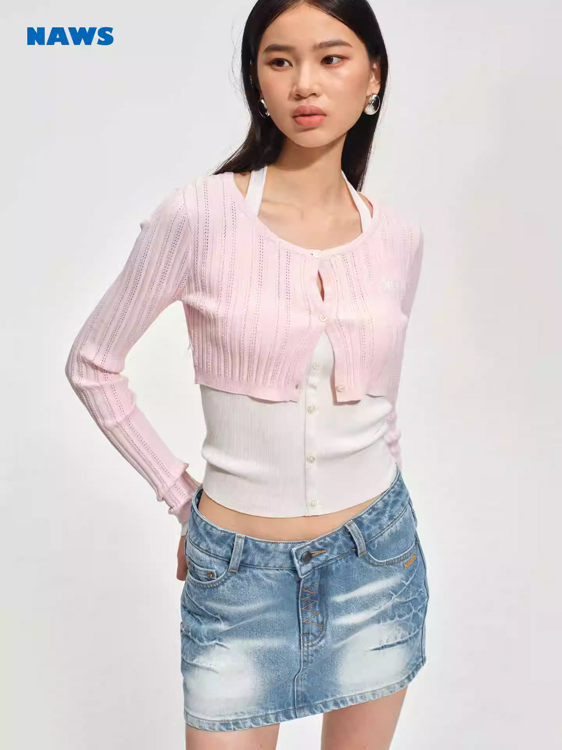 NAWS Fake two-piece spliced hanging neck with slim knit cardigan