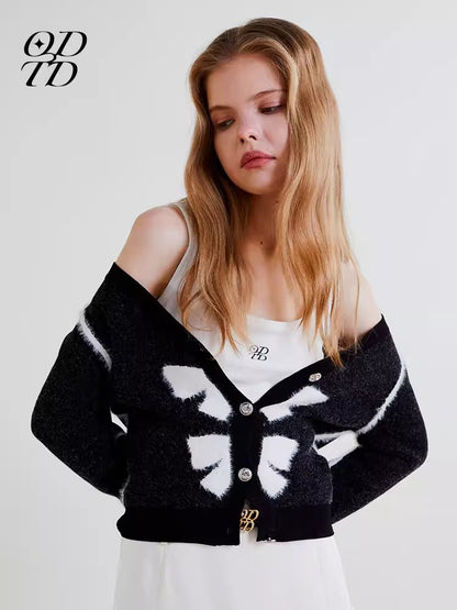 ODTD Bow V-neck knitted cardigan