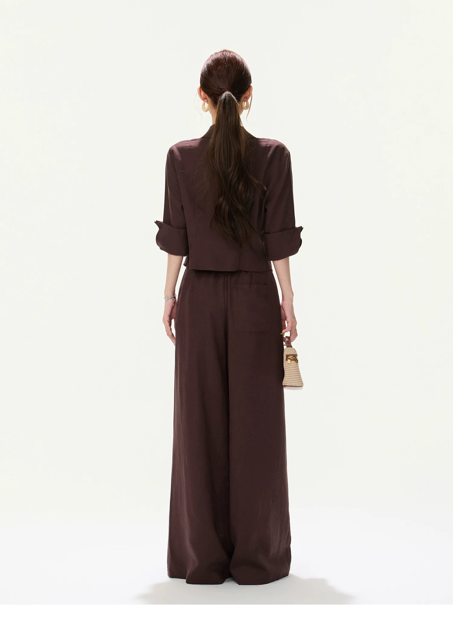 CYNR Lace Cut-Out Blouse and Wide-Leg Pants Set