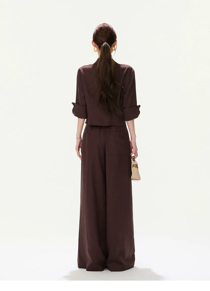 CYNR Lace Cut-Out Blouse and Wide-Leg Pants Set