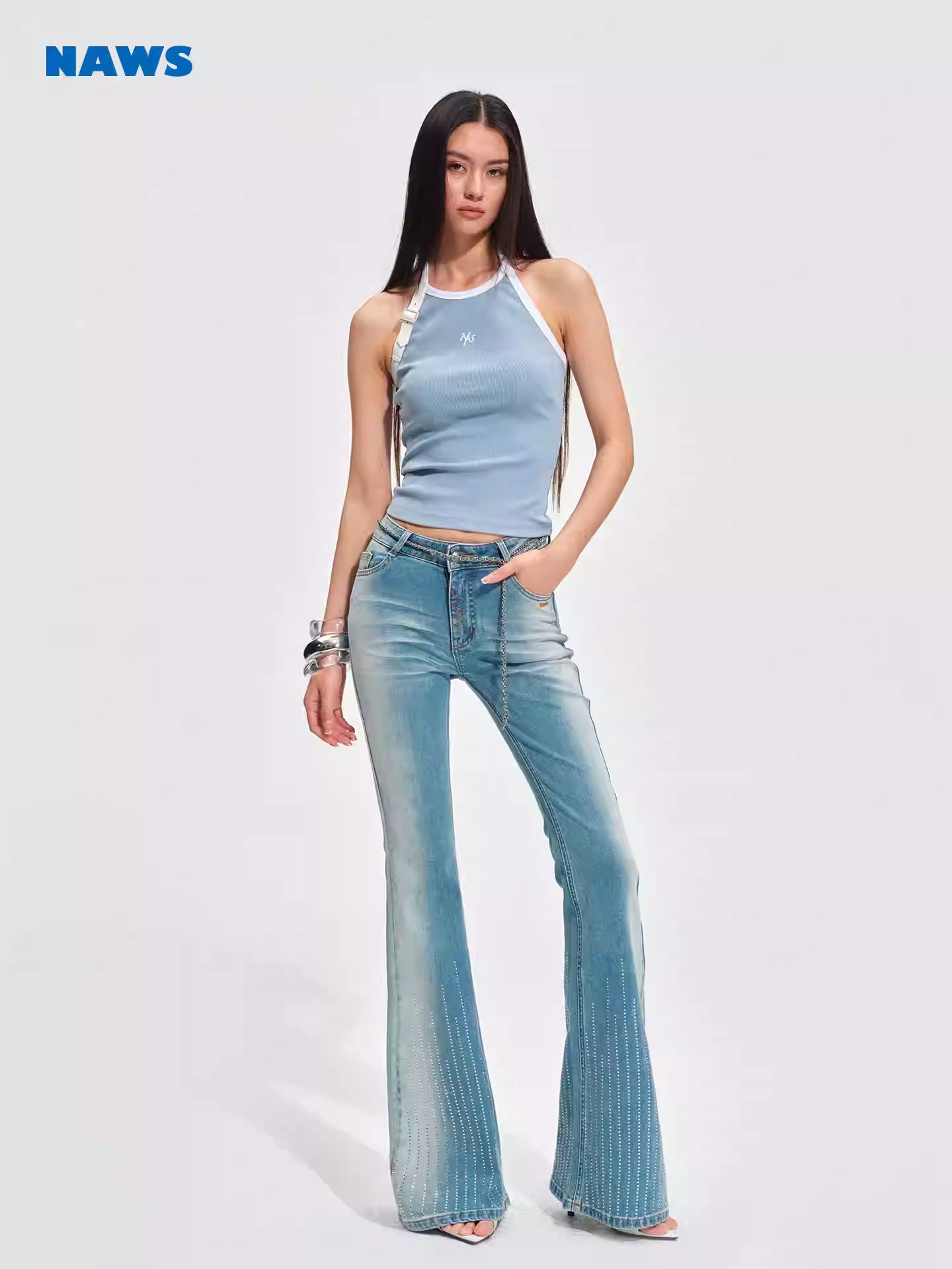 NAWS Hot stamping versatile mid waist tight flared pants