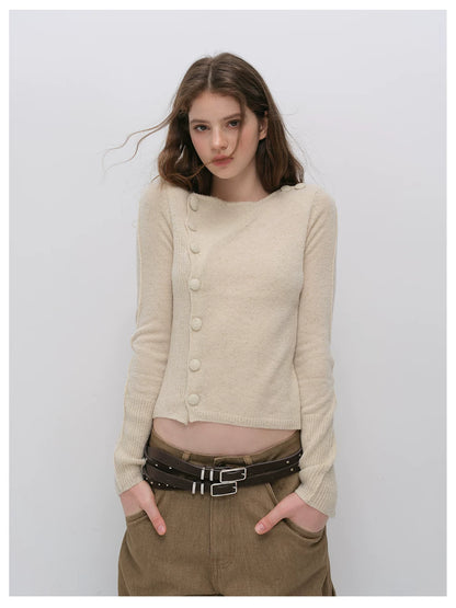 VIA PITTI VIADK6427 Asymmetric Placket Knit Cardigan