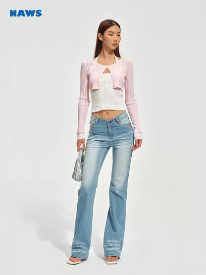 NAWS Linen fake two-piece spliced neck knitted cardigan